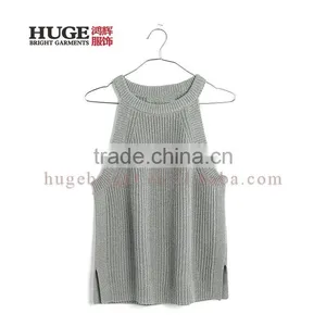Sleek High Neck And Cutaway Shoulders Cotton Sleeveless Sweater Vest thumbnail-3