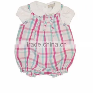 2014 China Factory Price Spring Baby Girl Plain Pink and White Cap Sleeves Rompers for Kids Soft Jumpsuit thumbnail-1