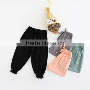 Boys and Girls Pure Color Cotton Lantern Pants Children's Clothing Wavy Striped Pants thumbnail-1