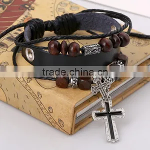 Factory Price Retro Handmade Leather Mens Bracelets thumbnail-1