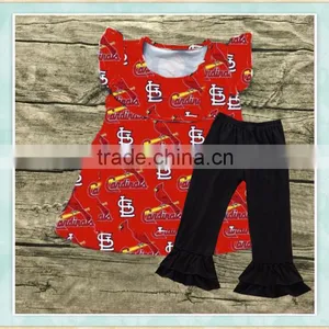 Beauty Child Summer Clothes Cheap Cotton Fabr Red Top and Black Long Pants thumbnail-1