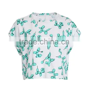Women's Fashion Cartoon Printing 100% Cotton Loose Short T Shirt Tops thumbnail-2