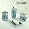 Traditional Chinese Style 4 Piece Blue Polyresin Bathroom Set With Embossed Flowers thumbnail-1