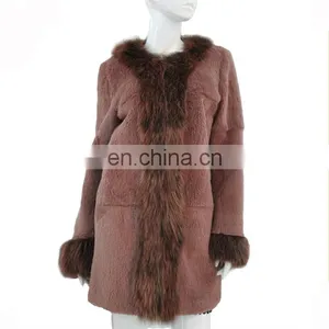 Character Genuine Long Rabbit Fur Coat With Raccoon Fur Cuff and Fly Winter Korean Coats for Women thumbnail-1
