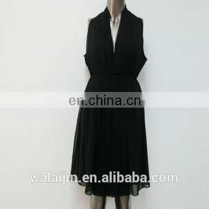Pleated Ladies Sleeveless Black Chiffon Open Breast Dress thumbnail-5