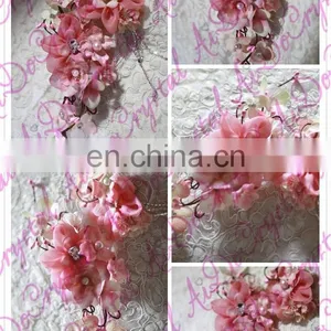 Aidocrystal Pink Hari Flower Crown, Rustic Wedding Hair Accessories, Bridal Headpiece, Floral Headband thumbnail-3