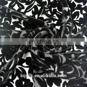 Flower Design 100% Black Silk Velvet Fabric Burnout Silk Velvet Fabric thumbnail-2