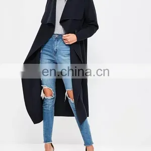 Custom Made Clear Coat Coat Stand on Ladies Black Long Wool Coats Winter thumbnail-2