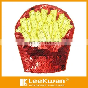 Hamburg and Chips Sequined Embroidery Patch Design, Fashion Food Sequin Embroidery Patch, Sequin Design thumbnail-1
