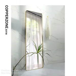 Nordic Brass Gold Full-length Mirror Personalized Villa Custom Full-length Mirror Studio Clothing Fitting Floor Mirror Square thumbnail-4
