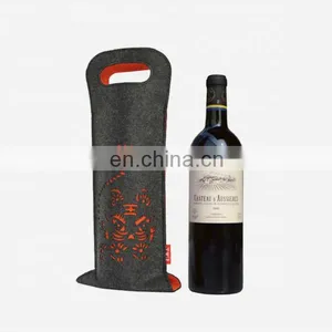 2018 Hot Sell Elegant Christmas Felt Single Wine Bottle Bag With Handle and Customized Logo thumbnail-1