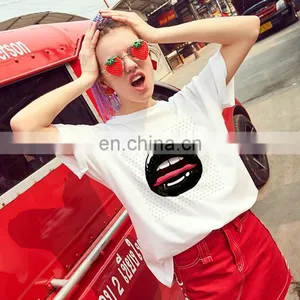 New Product Autumn Hot Style European and American Loose Solid Color Printing Round Neck Short Sleeve Women's T-shirt thumbnail-3