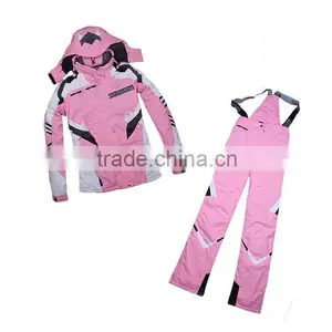 Pink Coat and Pink Pant Warmth and Breathable and Water Proof PTFE Ski Suit With Adjustable Hat thumbnail-1
