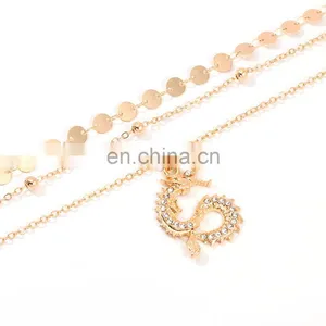 Vintage Chinese Style Zodiac, Animal Purple Crystal Rhinestone Dragon Snake Rose Coin Pendant Multilayer Necklace Earring/ thumbnail-5