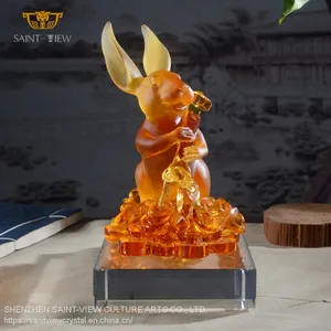 Chinese Horoscope Zodiac Fengshui Lucky Home Office Decor Gift Glass Crystal Rabbit thumbnail-4
