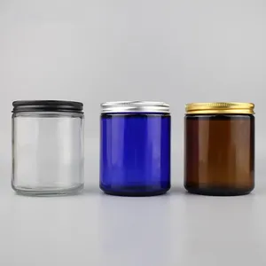 High Quality 3oz 8oz 16oz 100ml 250ml 500ml Amber Glass Holders Lanterns Candle Jars With Lid thumbnail-5