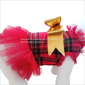 Lace Dog Dress/ Red Plaid Skirt Lace Dog Dress/ Dog Festival Dress/ thumbnail-3