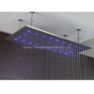 Large Size Shower Set Ceiling Mounted Rain Shower Head With Shower Arm Shower Mixer LED Light thumbnail-2
