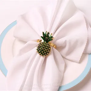 Green And Gold Colored Pineapple Metal Napkin Ring With Diamond Wholesale thumbnail-4