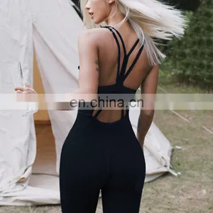 Sexy One Piece Yoga Gym Jumpsuit Ladies Dance Activewear Bra Leggings Jumpsuit Set Custom Logo Outdoor Sports Running Wear thumbnail-3