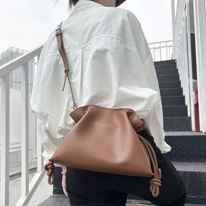 Brand Luxury Drawstring Long Shoulder Bag Crossbody Pleated Design Cowhide Lucky Bag Female Fashion Clutch Bucket Bag Roomy Bags thumbnail-5