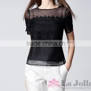 2016 Summer Fashion Lady Lace Embroidered Sexy Short Sleeve T-shirt 157 thumbnail-2