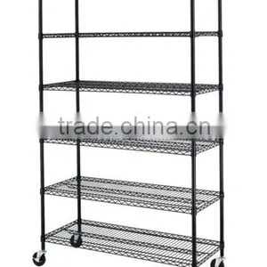 Double Side Metal Adjustable Wire Shelf With Wheels thumbnail-1