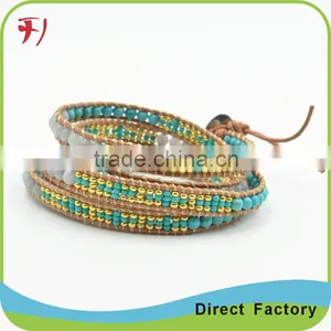 White And Brown Crystal Mix Wrap Bracelet On Contrasting Brown Leather With A Stainless Steel Clasp thumbnail-4