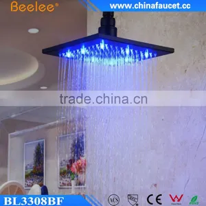 8 Inch Bathroom Mist Fall Black Painted Stainless Waterfall LED Light Head Shower thumbnail-3