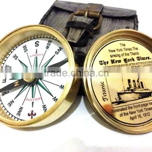 Nautical Brass Titanic Compass - Marine Gift With Leather Box 13530 thumbnail-1