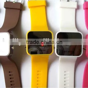 Classical 12 Mini Color Mirror Face LED Silicone Men Lady Sport Watch thumbnail-1
