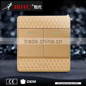 Bihu Glod PC Material 2 Gang 2 Way Switch Electric Wall Switch for Home thumbnail-1