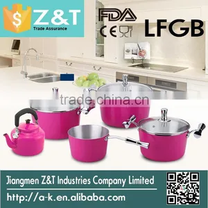 New Product Pink 7pcs Aluminum Colorful Italian Cookware thumbnail-2