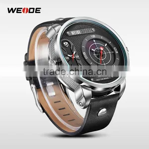 Weide Oversize Quartz Analog Dual Time Zone Digital Watches With Genuine Leather Band Water Resistant Watches Men .China thumbnail-3