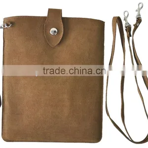 Rectangular Brown Synthetic Suede Tablet Sleeve With Tab Cover thumbnail-1