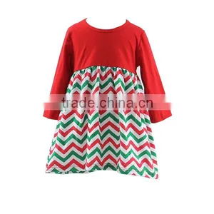 Long Sleeves Todder Girl Red White Dress Chevron Skirt Dress Baby Girl Wholesale Children Clothing Christmas Boutique Dress thumbnail-1