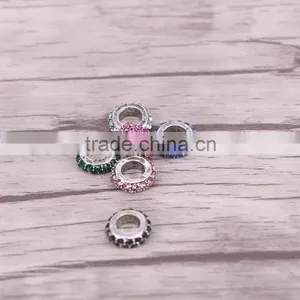Women Fashion Dark Silver Colorful Crystal Round Charm Big Hole Loose Bead for Original European Bracelet Jewelry thumbnail-2