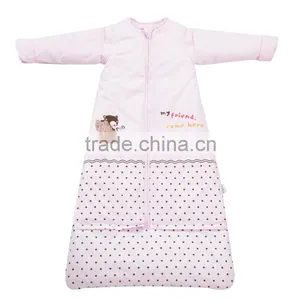Children's 100% Cotton Baby Sleeping Bag Detachable Sleeve and Detachable Cotton Fillings Quilt for Four Seasons Pink Color thumbnail-1