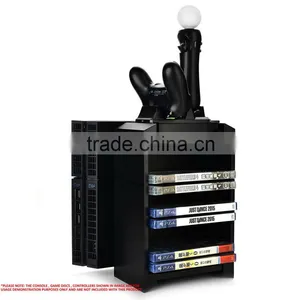 All-in-one 12 Slots Video Game Disc Storage +Space-saving Vertical Stand + Cooling Fan+ Dual Controller Charging Station For PS4 thumbnail-3