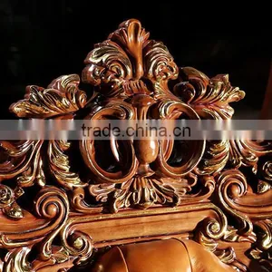 American Style Palace Leather Sofa With Carved Wooden Frame, Villa Sofa Set(MOQ=1 SET) thumbnail-3