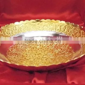 New Design Made in India Promotional Gift, Corporate Gift Item Gold and Silver Plated Brass Bowl thumbnail-2