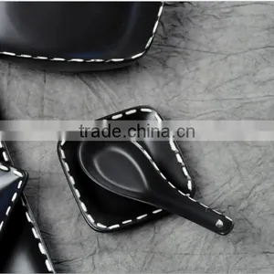 Square 5 Piece Porcelain Dinnerware Set With Dinner Plates, Salad Plates, Spoon and Flat Plate thumbnail-2