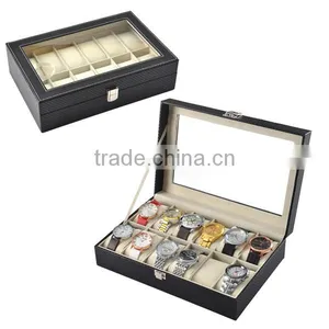 2017 Hot Selling 12 Slot PU Carbon Fiber Pattern Packing Box For Watch, Exquisite Display Boxs For Watch thumbnail-1