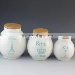 Ceramic Type France Style Eiffel Tower Design Canister/Jar With Wooden Lid thumbnail-1