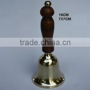 Polished Metal Bell With Wooden Handle Made Brass thumbnail-1