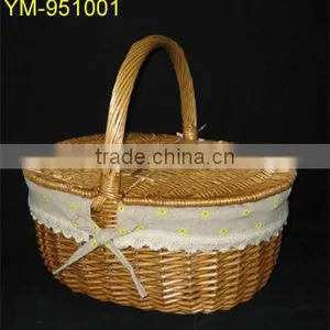 Wicker Picnic Basket With Lid and With Handle. thumbnail-1