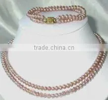 Wholesale 2 Rows 17-18" 6-7mm Lavender Pearls Necklace & Bracelet Set thumbnail-1