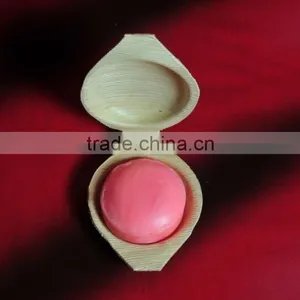 COCONUT OIL BASED NATURAL HANDMADE SOAP - PACKED IN ARECA PALM LEAF SOAP DISH thumbnail-3