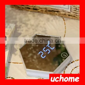 UCHOME Multifunctional Digital Alarm Clock With Flat Mirror and Touch Dimmable Night Light Temperature Display USB Rechargeable thumbnail-5