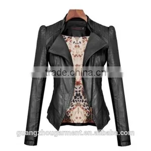 2014 New Women's Jackets Short Slim Collar Motorcycle Leather Jacket Coat thumbnail-1